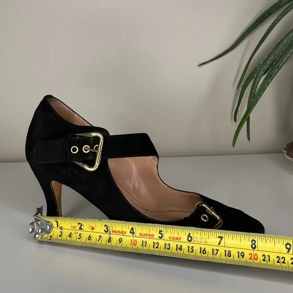 Anyi Lu Black Suede Heels 37 | Mary Jane Pumps with Gold Buckles | Made in Italy - Picture 11 of 13